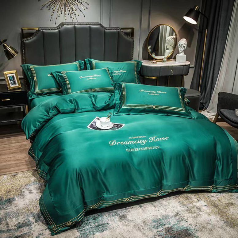 Bộ chăn ga gối lụa Dream City Home sang trọng,Ga Giường chất liệu phi lụa không nhăn mềm mịn thoáng mát mẫu mới 2022