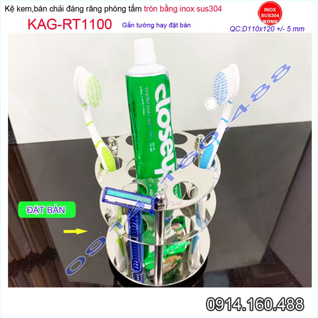 Kệ bàn chải kem đánh răng bằng inox 304 KAG-RT1100 đế tròn thiết kế đẹp sử dụng bền lâu