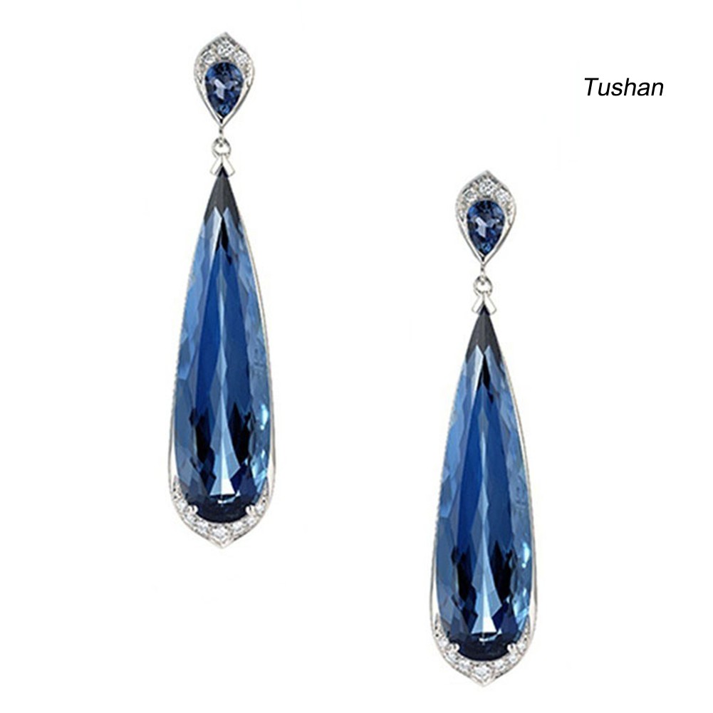 Hoa Tai Dáng Dài Đính Đá Sapphire Nhân Tạo Hình Giọt Nước Thanh Lịch Cho Nữ