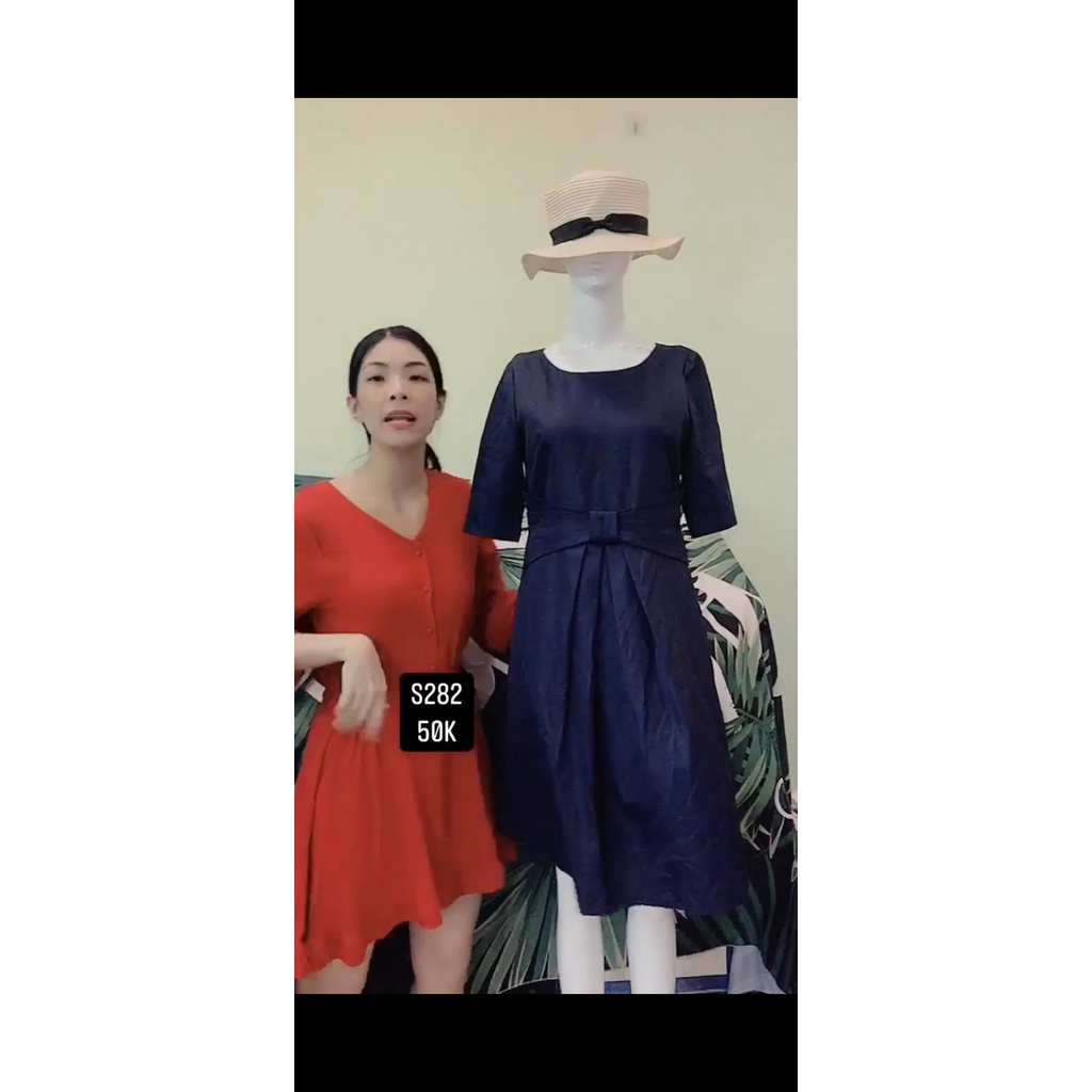 Đầm xanh công sở đính nơ size S-M. S282