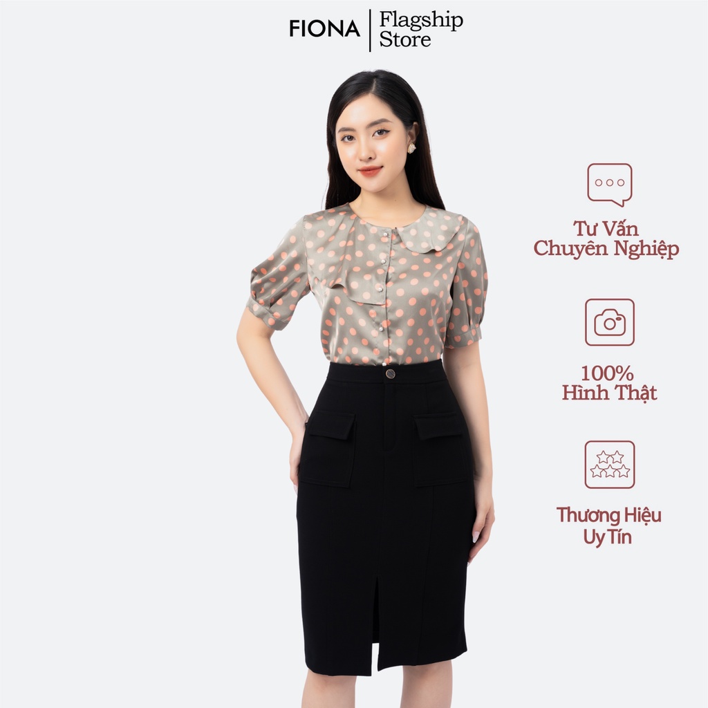 Áo sơ mi nữ Fiona hoạt tiết chấm bi cổ kẹp bèo trang trí trẻ trung F551213