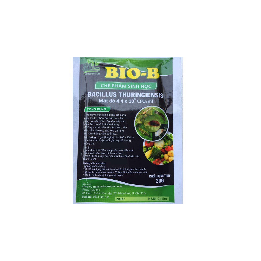 BIO-B CHẾ PHẨM TRỪ SÂU SINH HỌC-30gram- chuyên dùng cho nhện đỏ, các loại sâu, rầy rệp, bọ, ..