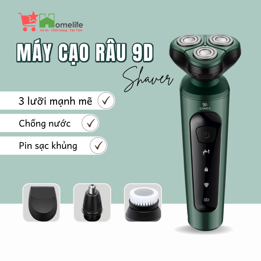 Máy Cạo Râu 9D 4 in 1 SHAVER Kèm 6 Phụ Kiện Cao Cấp, 3 Lưỡi Mini Siêu Bền, Lưỡi Xoay Đa Chiều, Bảo Hành 12 Tháng