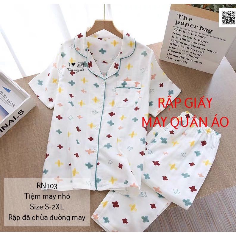 RN103_Rập giấy may bộ pijama nữ ngắn tay