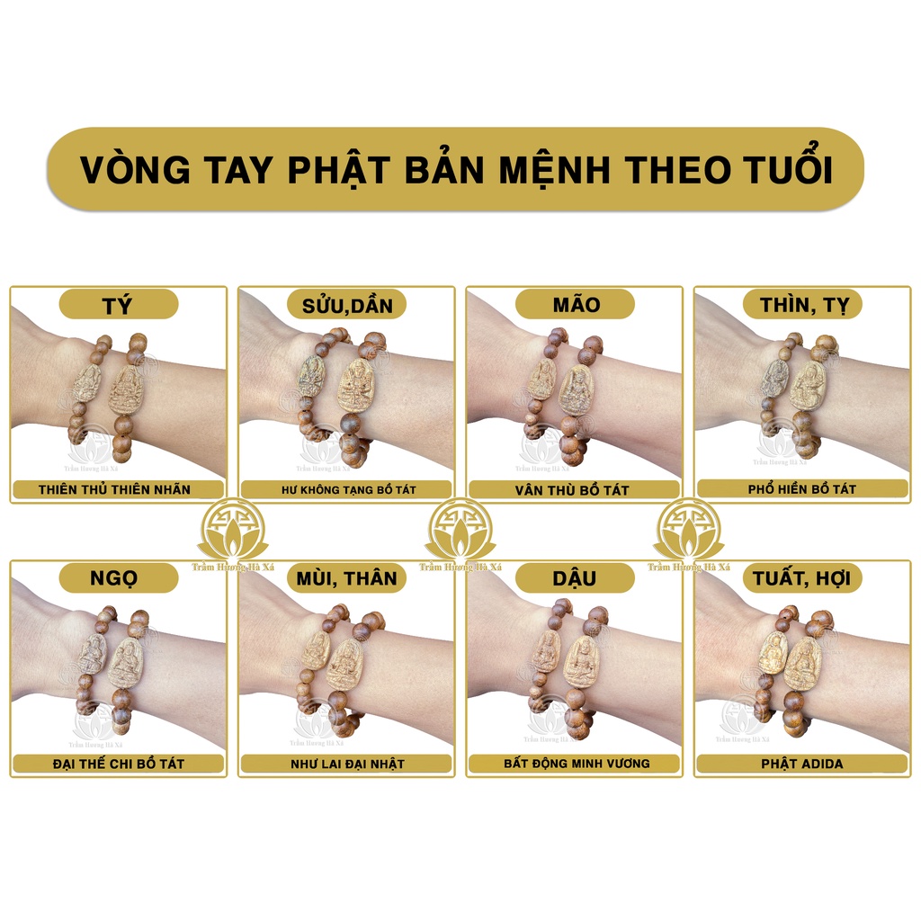 Vòng tay nam nữ mặt phật bản mệnh phong thủy trầm hương HÀ XÁ may mắn và bình an