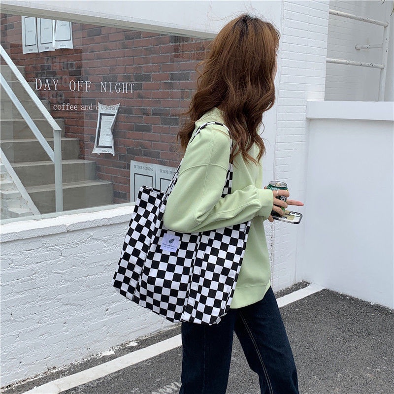 Túi Xách Canvas Cỡ Lớn Màu Sắc Tương Phản Phong Cách Hàn Quốc Cho Nữ