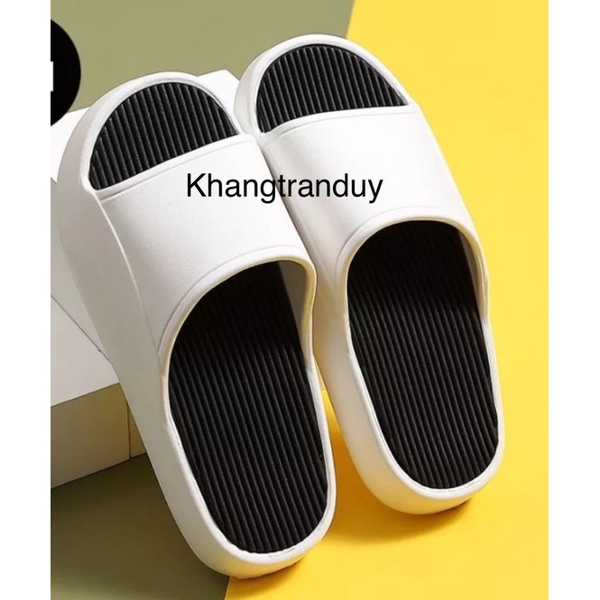 DÉP BÁNH MÌ NAM NỮ GÂN ĐEN QUAI TRẮNG SIÊU NHẸ SIZE 36-44