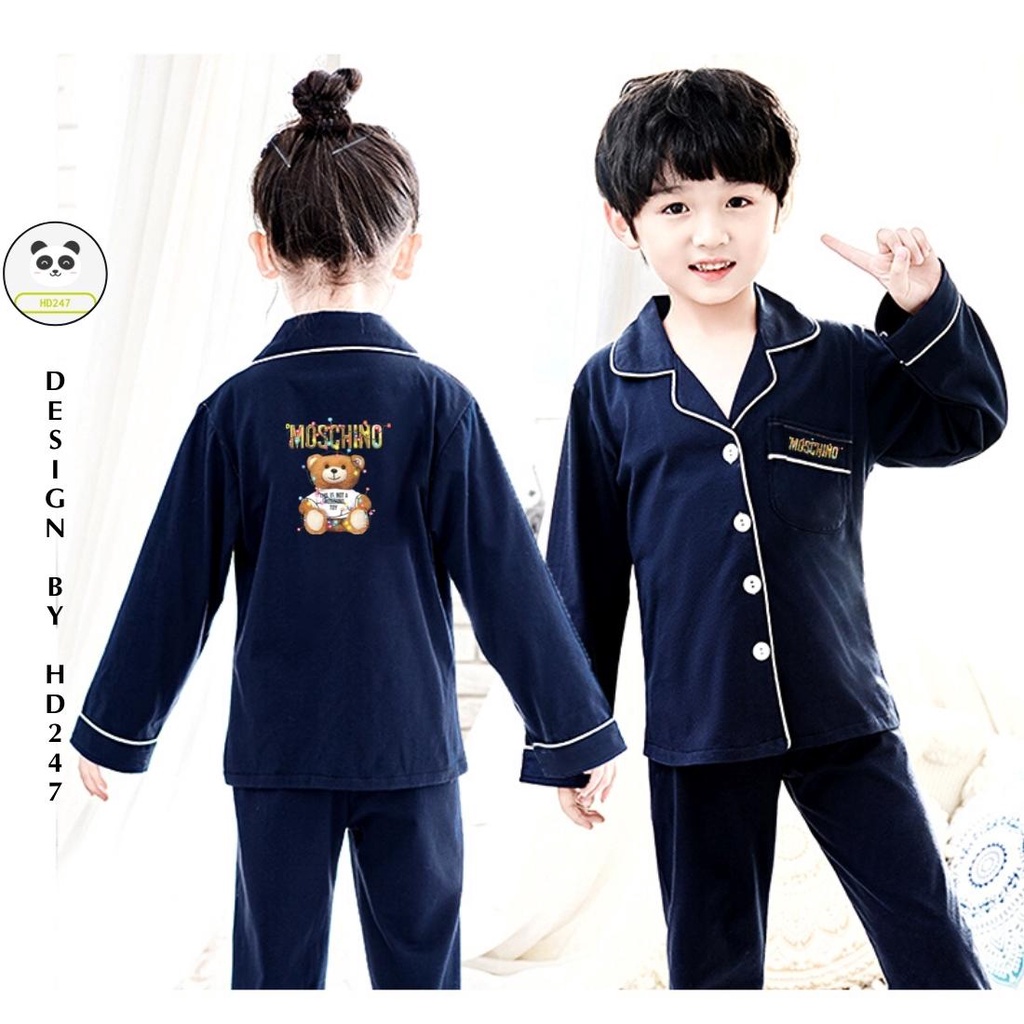 Đồ bộ pijama bé gái dài tay quần dài in hình gấu cute HD247 0323
