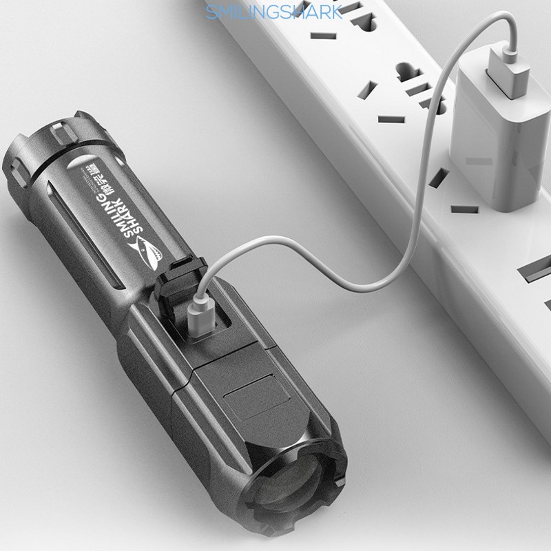 【HCM】 Đuốc Sạc Mini USB Cầm Tay 3 Chế Độ Ánh Sáng Mạnh Có Zoom
