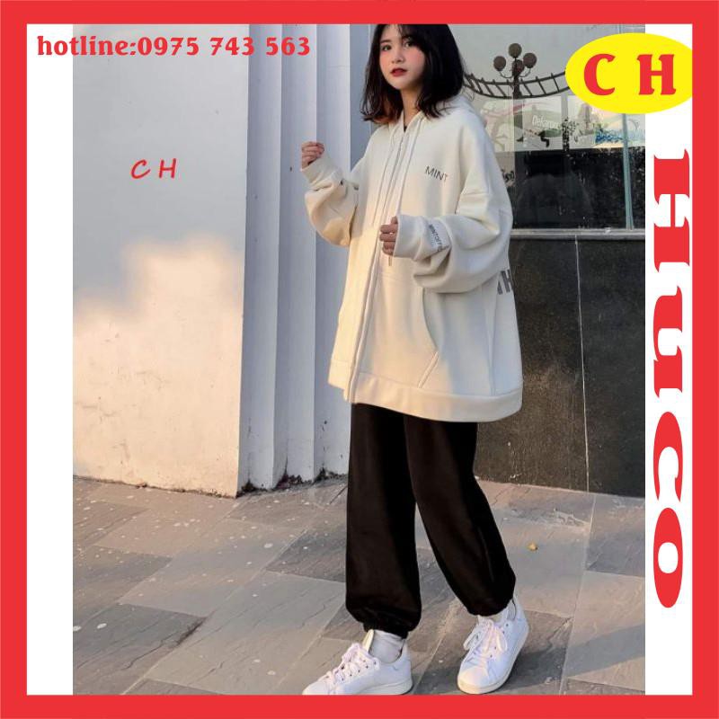áo khoác hoodie thời trang thu đông nam nữ - có khóa phản quang Mint có túi bụng freesize, unisex, giá rẻ