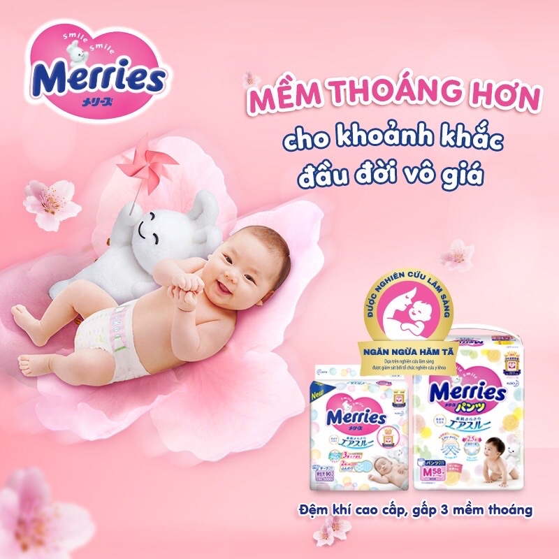 Tã dán/ Tã quần Merries nội địa Nhật đủ size NB90/ S82/M64/L54/ XL38/ XXL26/ M74/M76/L64/XL50/XxL32 Miếng