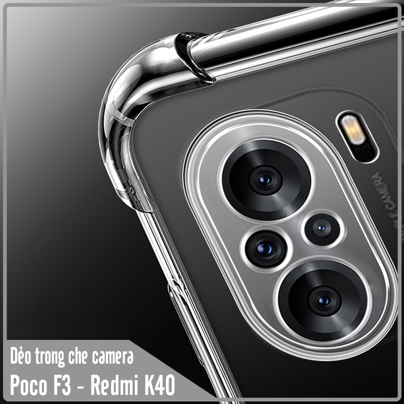 Ốp lưng 4 góc chống sốc cho Xiaomi Poco F3 - Redmi K40 Trong Suốt Che Camera