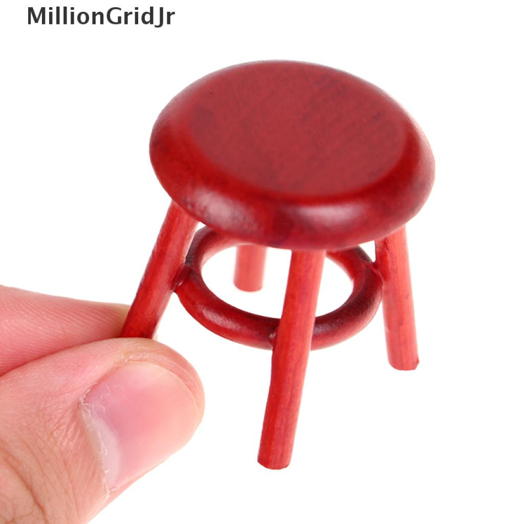 Mrvn 1:12 Dollhouse Miniature Red Wood Stool Chair Model Furniture Decor Toys Grid