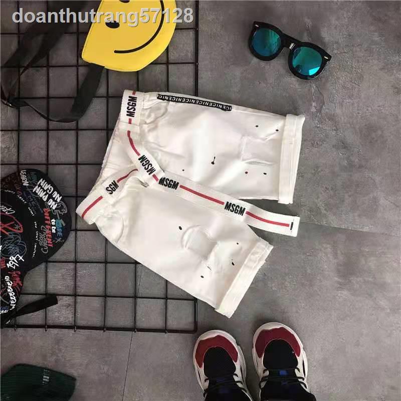 ❇❧Quần short denim cho bé trai 2020 màu kẹo mùa hè Quần mỏng năm điểm Quần denim rách trẻ em
