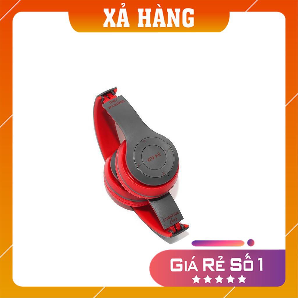 [giá sốc] Tai nghe chụp tai Bluetooth P47 cao cấp  có khe thẻ nhớ  (Đen Đỏ) - Bh 12  tháng