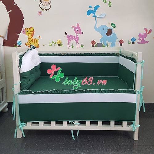 Bộ quây cũi và ga vải 1 đầu bông màu xanh trắng kích thước 70x130cm