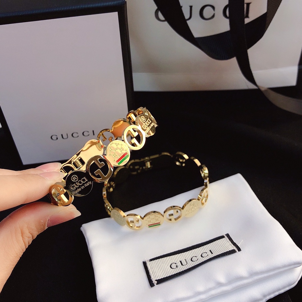 Vòng Tay Gucci Bằng Thép Titan Nhẹ Dát Khảm Chữ Không Phai Màu Đơn Giản Cổ Điển Đa Ứng Dụng Sang Trọng Cho Nam Và Nữ