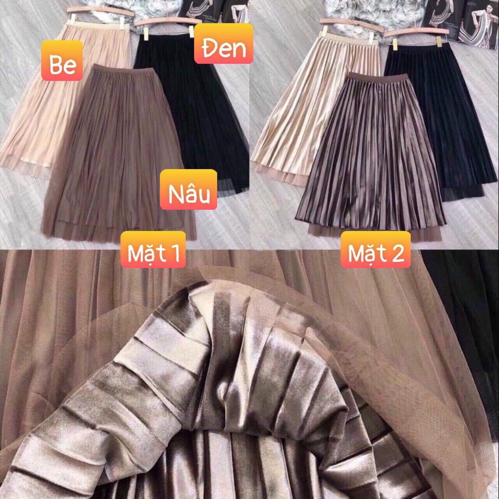 Chân váy xếp ly phối voan 2 lớp mặc được 2 kiểu Junnie Closet CV midi voan silk cát
