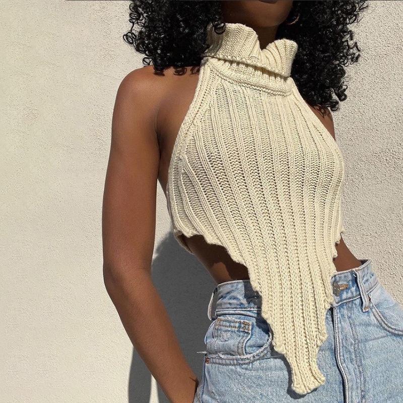 Áo Tank Top Dệt Kim Cổ Lọ Màu Sắc Đơn Giản Cho Nữ