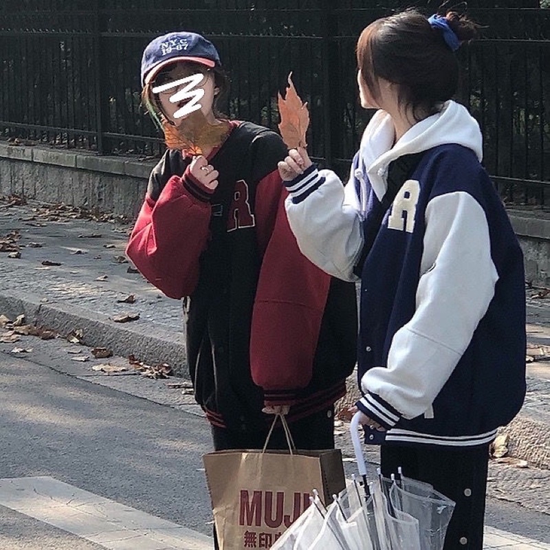 Áo Khoác Bomber varsity Jacket Nỉ Bông Form Rộng Thêu Hình