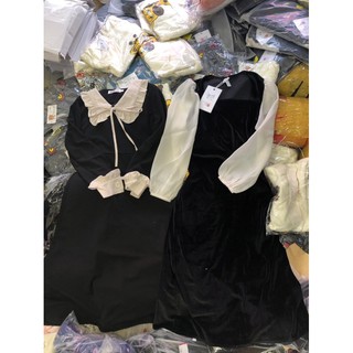 Váy nhung tay voan và váy cổ nơ