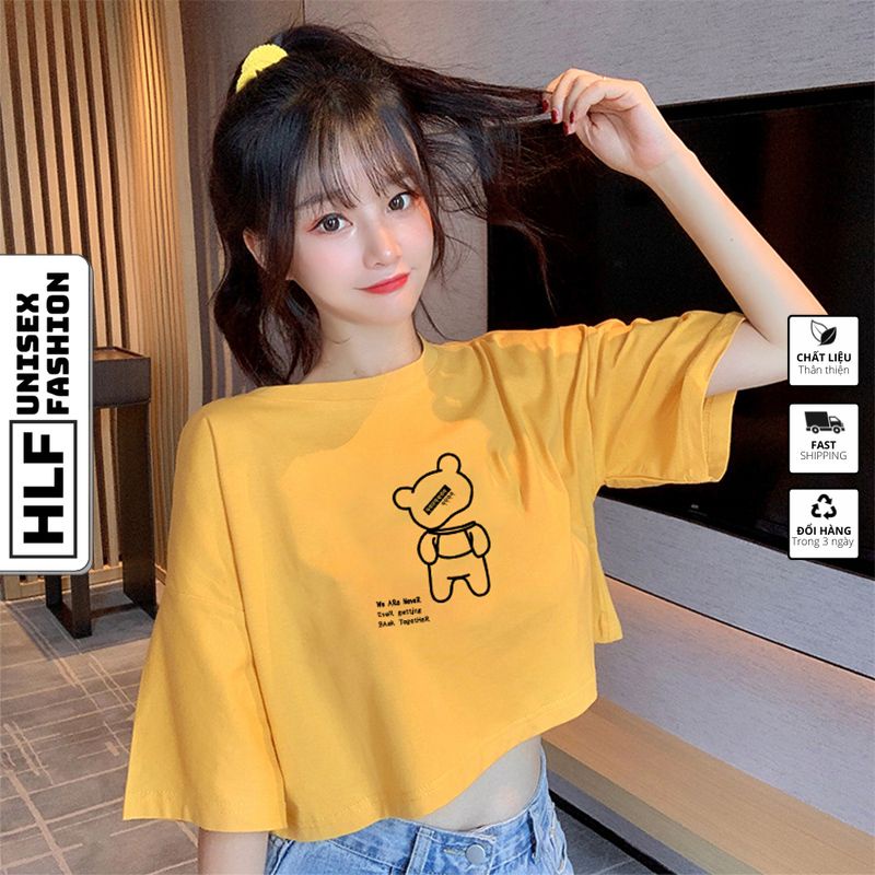 Áo croptop tay lỡ nữ gấu QQQ we are never, áo thun nữ HLFashion