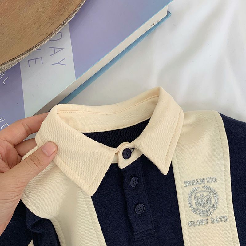 Áo POLO Tay Dài Nhuộm Màu 100% Cotton Thời Trang Thu Đông Cho Bé