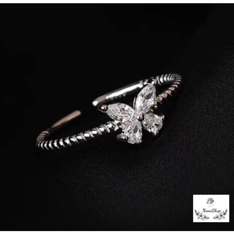 Nhẫn Bạc nữ free size, điểm nhấn bươm bướm đá nhẹ nhàng quyến rũ, thu hút ánh nhìn Mainomi Shop Bạc Xinh