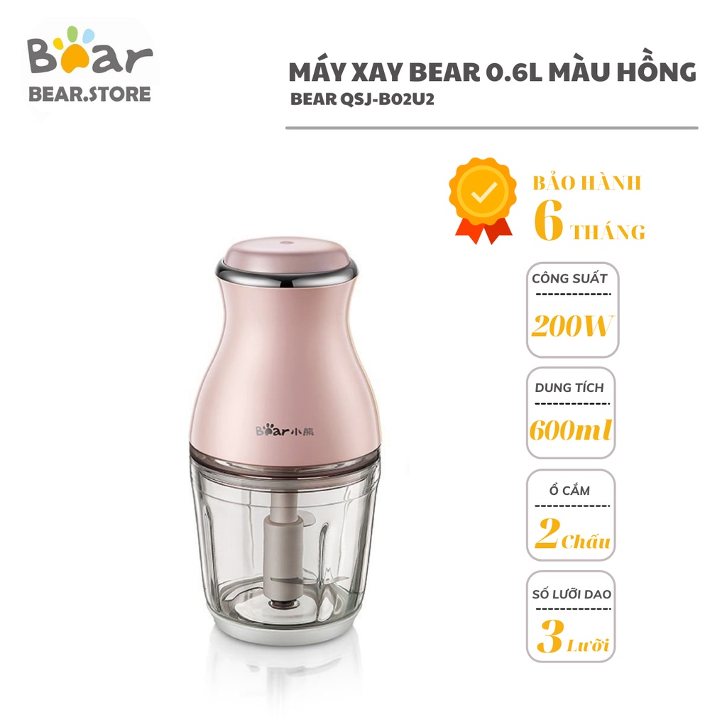 Máy Xay Ăn Dặm Cho Bé Bear B02U2 0,6L Lực Xoay Mạnh, Xay Nhuyễn, Máy Xay Thực Phẩm Đa Năng Có Thể Xay Đá (BH 6 Tháng)