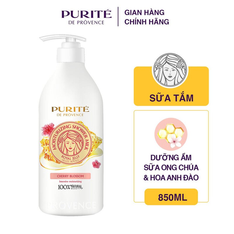 Sữa Tắm Purité Dưỡng Ẩm Sữa Ong Chúa & Hoa Anh Đào Moisturizing Shower Milk Royal Jelly & Cherry Blossom 850ml