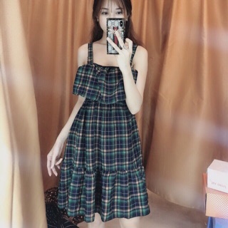 [ HÌNH THẬT ] Đầm caro thắt nơ lưng cực đẹp (Còn Hồng)