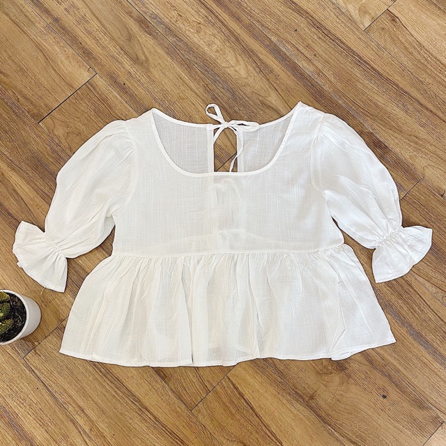 Áo Trắng Doll Top from babydoll mặc được 2 kiểu - áo cut out cột nơ phía trước và sau - vải chất linen sợi mềm tay lỡ