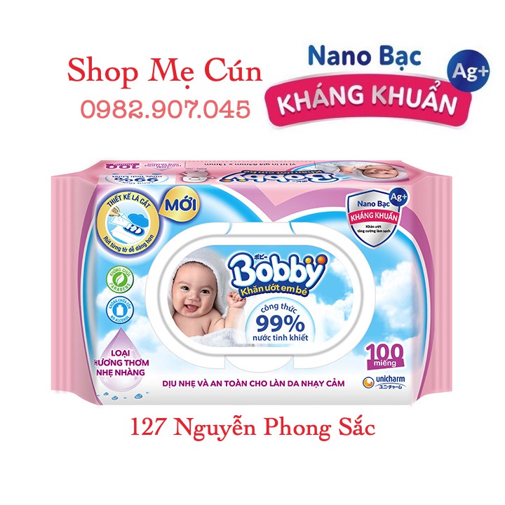 Khăn ướt Bobby 100 tờ - loại có mùi hương nhẹ