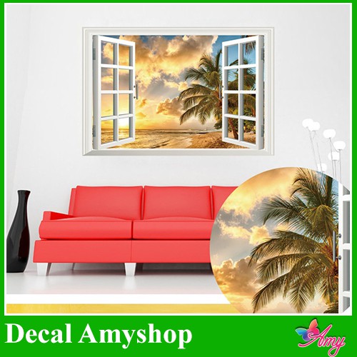 Decal Cửa sổ Hawaii dán tường đẹp - PVC vinyl - DCS025