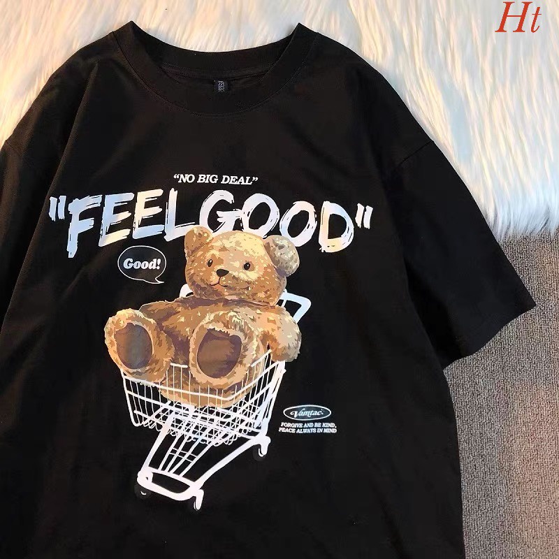 Áo phông Gấu Feel Áo thun unisex nam nữ,áo phông tay lỡ from rộng [ Tặng kèm dây buộc tóc và khẩu trang ]