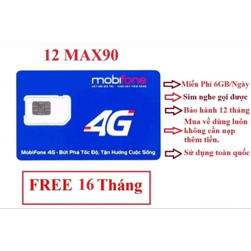 SIM 4G MOBIFONE 12MAX90 06GB/Ngày( Đặt hàng mới lên gói)