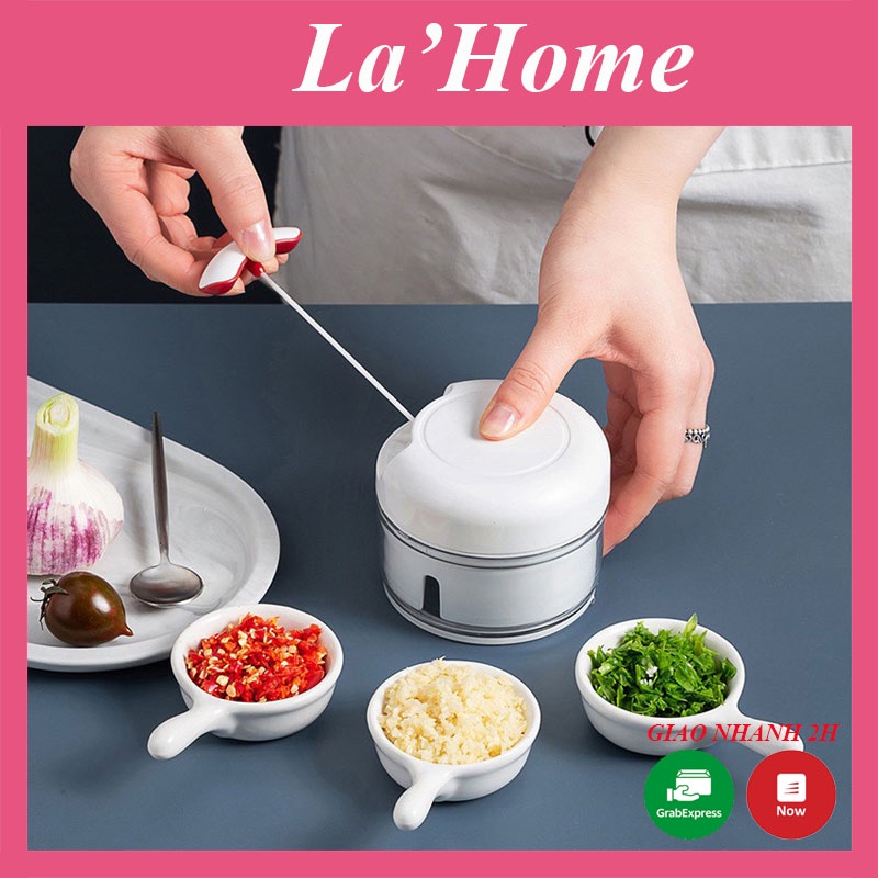 Dụng cụ xay tỏi ớt cầm tay La'Home dây rút, máy xay tỏi ớt bằng tay mini chopper