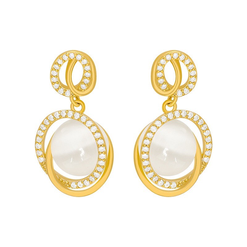 Khuyên Tai Tròn Mỏng Mặt Tròn Đính Đá Opal Lấp Lánh Đơn Giản Thời Trang Thanh Lịch Ba Chiều Cho Nữ