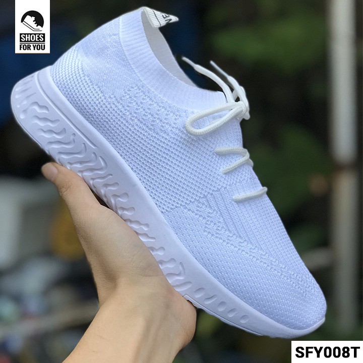 Giày Sneaker thể thao nữ, giày dép nữ dệt kim siêu mềm mại chắc chắn - Màu trắng