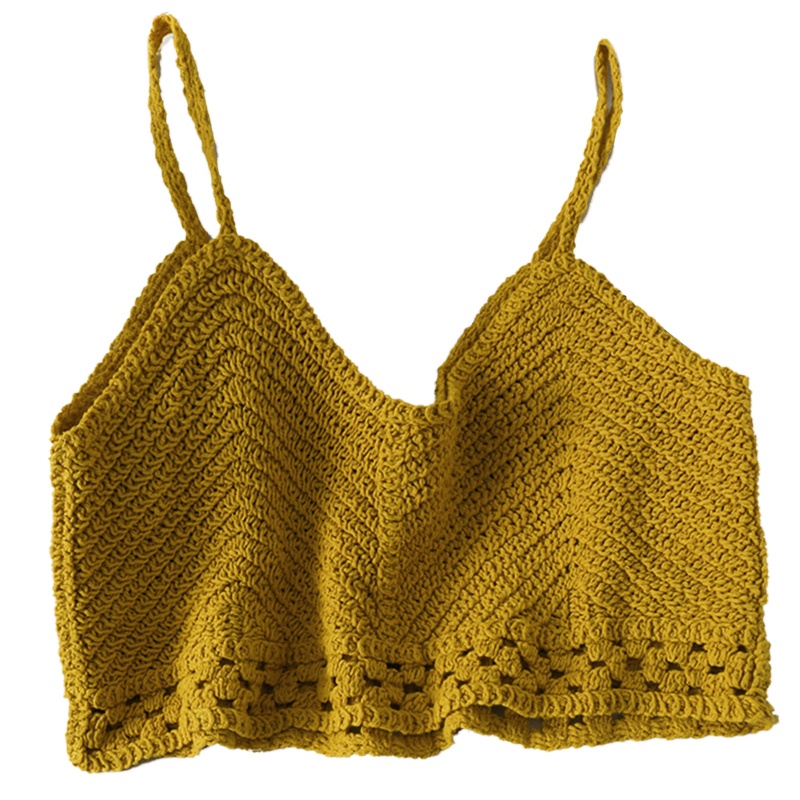 Áo Croptop Hai Dây Dệt Kim Cổ Chữ V Gợi Cảm Cho Nữ