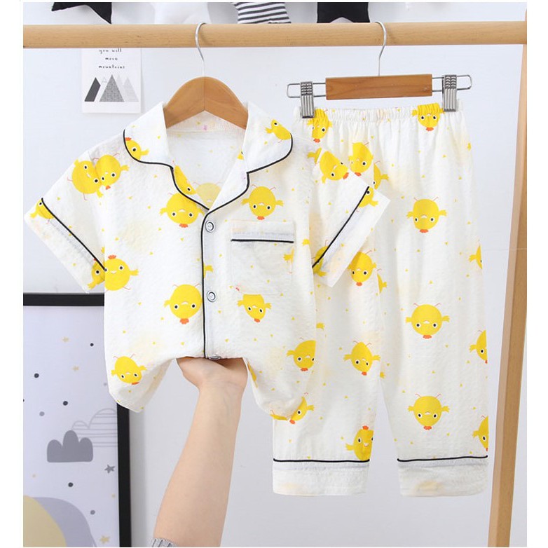 Bộ Pijama Cộc Tay Quần Dài Chất Đũi Xốp Bé Trai, Bé Gái, Họa Tiết Đáng Yêu, Đồ Bộ Trẻ Em Mặc Nhà Namkidshop (V458)