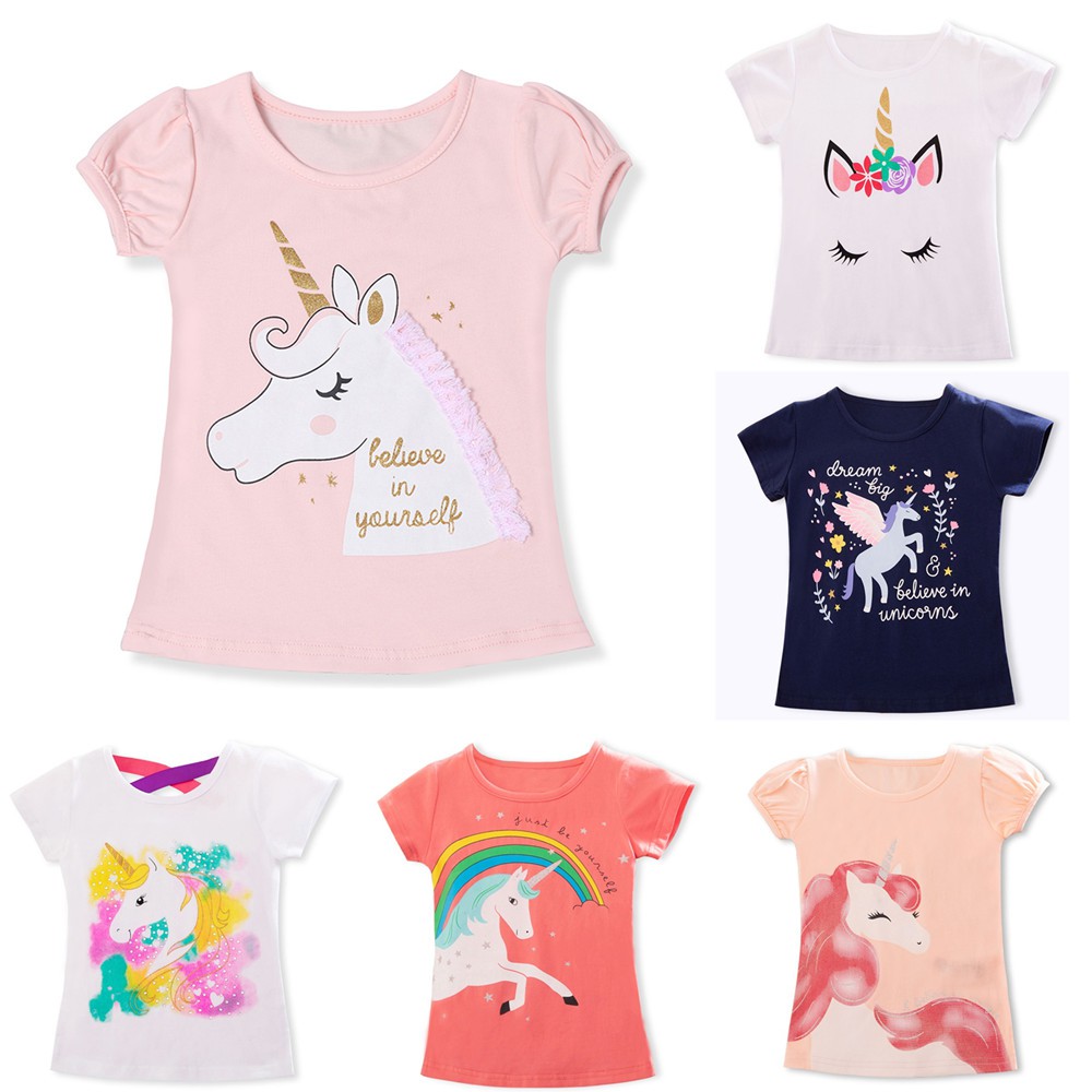 Toddler Kids Girls Unicorn Party Tops Summer  T-shirts For Girl Clothes Casual 3-8 Year Baby Clothes