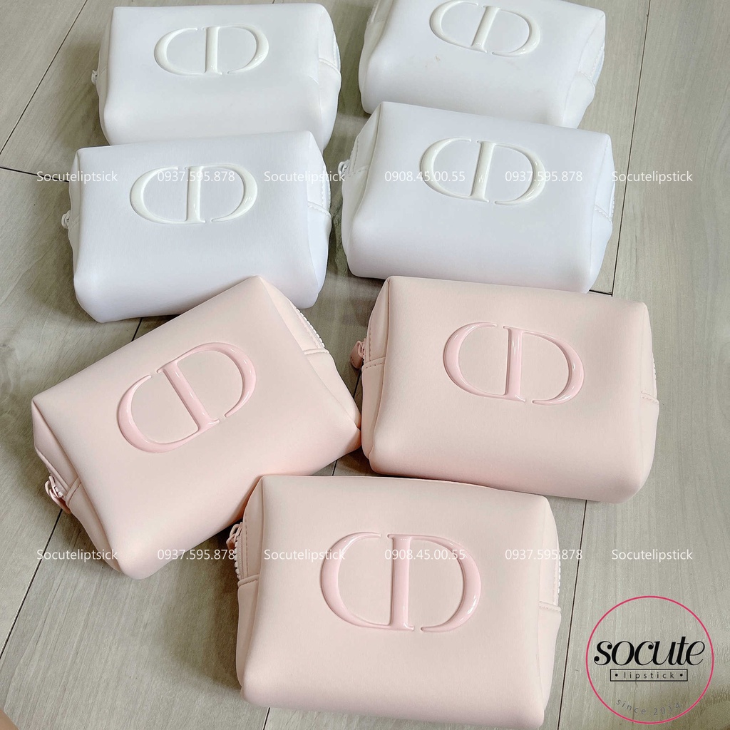 Túi đựng mỹ phẩm Dior Gift màu hồng &amp; trắng unbox