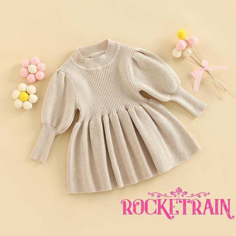 Đầm Len Dài Tay Cổ Tròn Màu Sắc Đơn Giản Cho Bé Gái