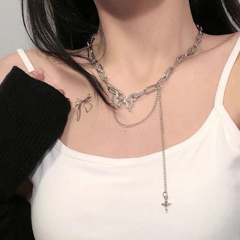 Dây chuyền Choker 2 tầng chuỗi xích dẹt vintage Phụ kiện đơn giản dành cho bạn nữ
