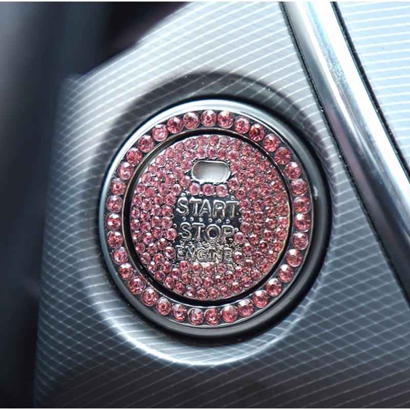 Vòng Dán Trang Trí Nút Khởi Động Xe Hơi Một Nút Họa Tiết Đính Đá Lấp Lánh Sáng Tạo
