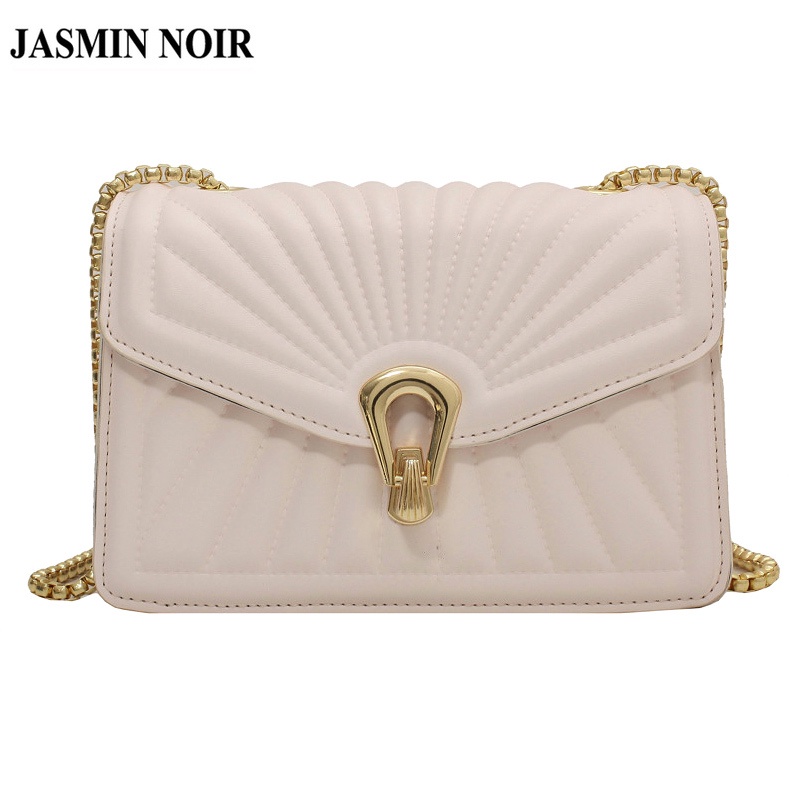 Túi Đeo JASMIN NOIR Chéo Nắp Gập Nhỏ Họa Tiết Kẻ Sọc Phối Dây Xích Thời Trang Cho Nữ