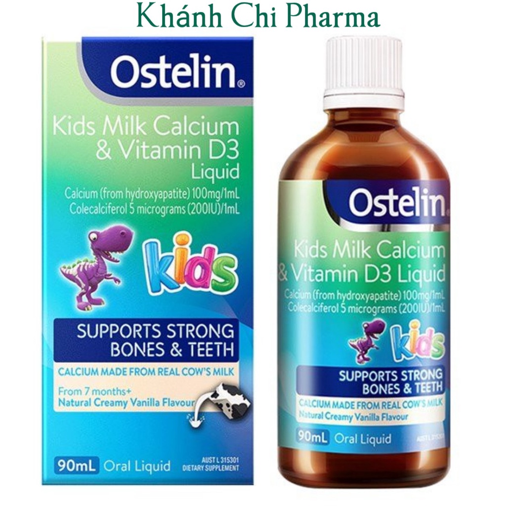 Calci nước Oslelin kids milk calcium &amp; vitamin D3 lọ 90ml (Úc). Bổ sung canxi cho bé từ từ 7 tháng tuổi.