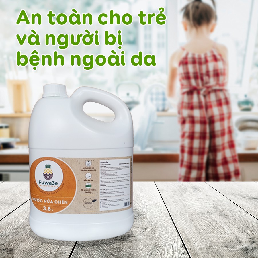 Nước rửa chén bát Fuwa3e hữu cơ Enzyme sinh học organic 3.8L an toàn cho bé bảo vệ da tay