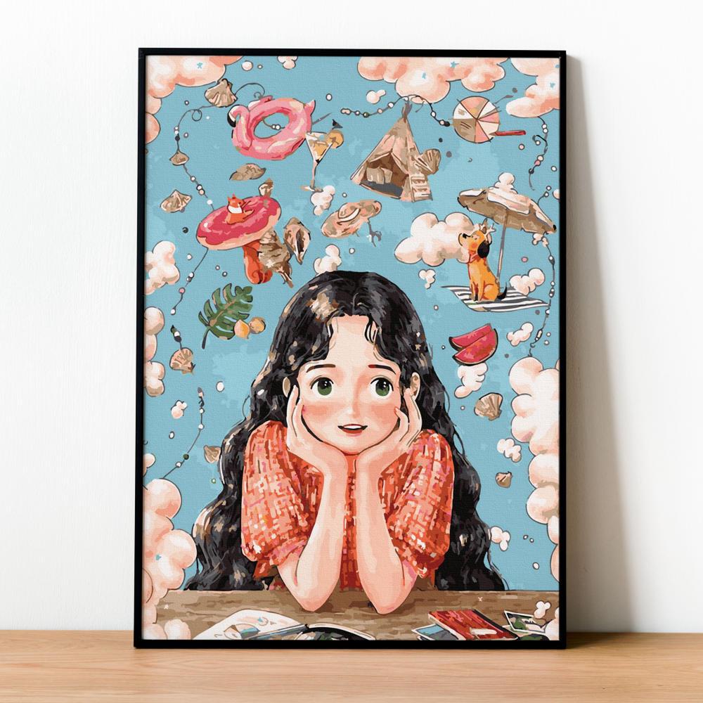 ✅Tranh số hóa Giây phút thẩn thơ đã căng khung 40x50cm